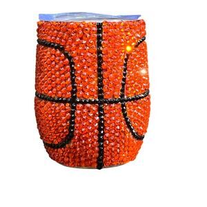 Luxury Custom Rhinestone Bling Wine Tumbler Basketball Theme Gift Mom Coach 12oz